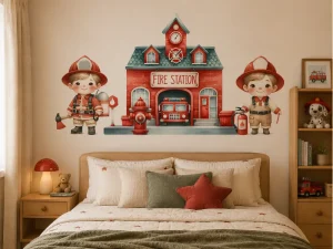 Cute Fire Station Wallpaper Sticker