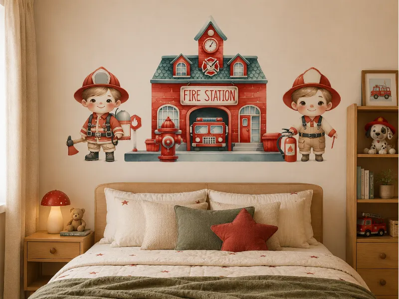 Cute Fire Station Wallpaper Sticker