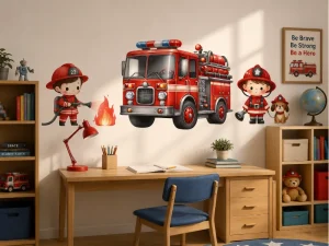 Cute Fire Truck and Little Firefighters