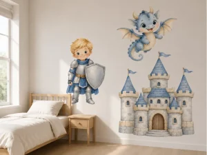 Little Knight & Dragon Watercolor Wall Decals